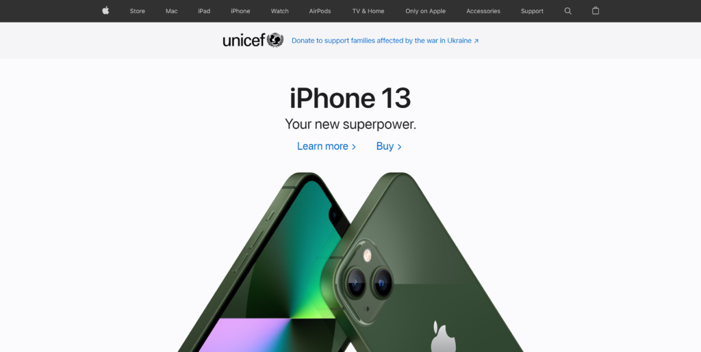 Hero image web design example