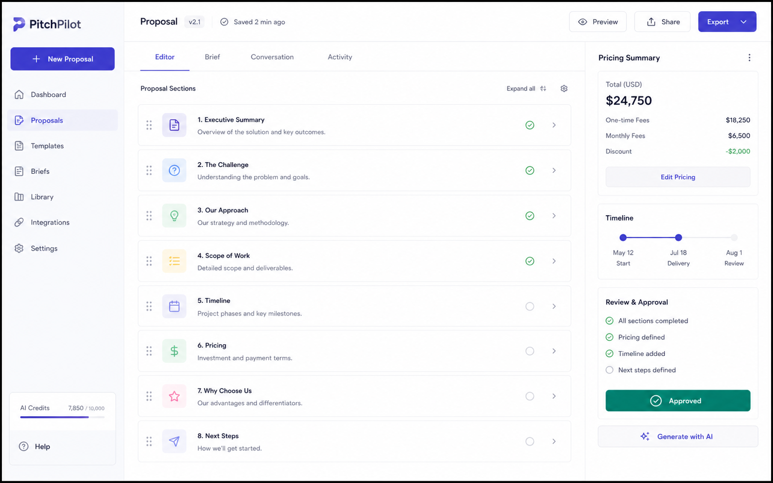 AI-generated pitchpilot proposal builder interface illustration